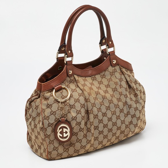 GUCCI Beige/Brown GG Canvas and Leather Medium Sukey Tote - Picture 3 of 8